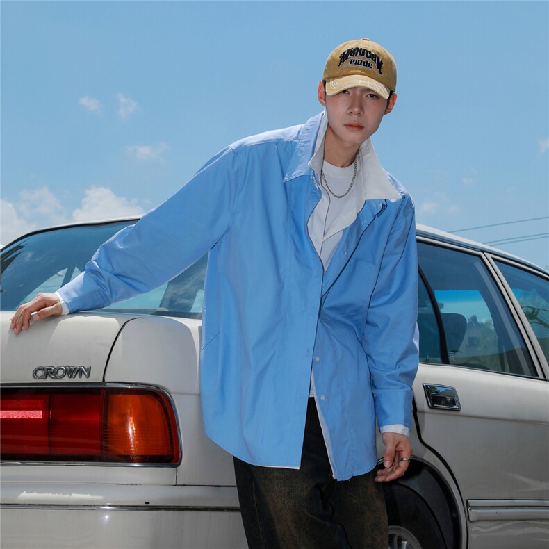 2026港风假两件大码M-5XL情侣男女潮长袖衬衫男CS77859P48控98，男装衬衫，星座227-7