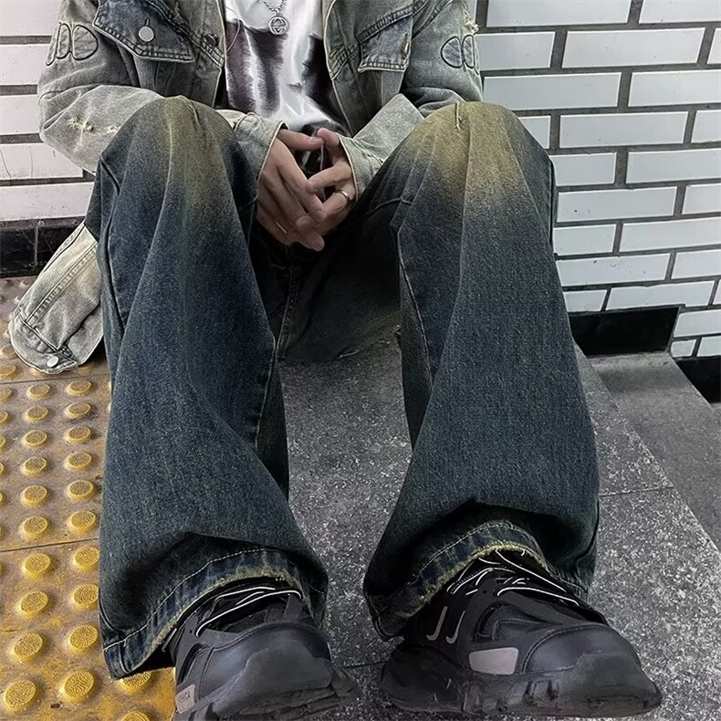 水洗黑渐变牛仔裤男高街潮牌美式复古裤子NK862P40,男装牛仔裤,星座1116-2