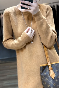 女士秋冬新款中长款修身显瘦内搭羊毛针织连衣裙图片