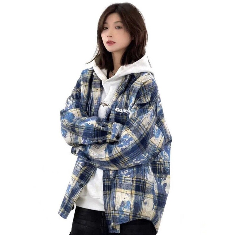 wassuphappy扎染长袖衬衫男春秋季复古设计感休闲外套情侣上衣服,男装衬衫,电商D256-1(原A064-1)
