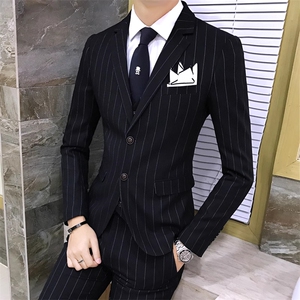 条纹男装西服套装礼服三件套修身新郎6388-P285图片