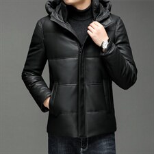 X2253秋冬新款海宁皮衣男士绵羊皮夹克鹅绒羽绒服连帽P730，男装皮衣，电商B360