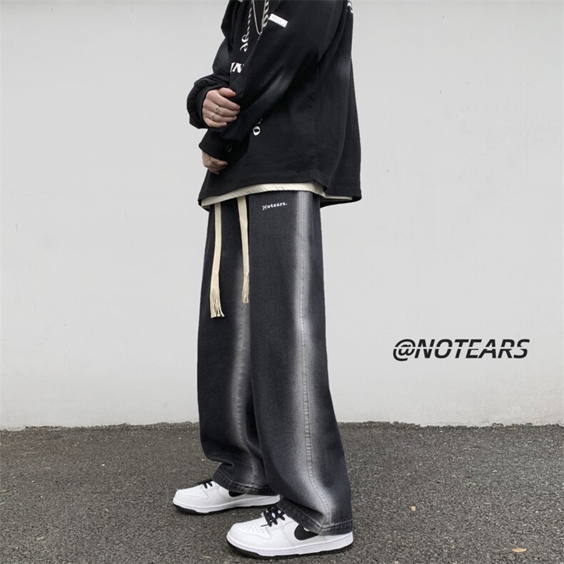 2024春新款数据款撞色喷绘宽松直筒阔腿牛仔裤KZ06-55控79,男装休闲裤,星座914-3