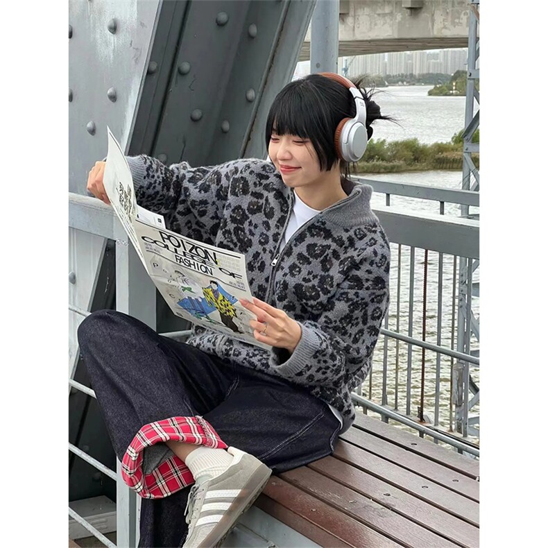 有货~美式豹纹针织衫卫衣cleanfit慵懒风宽松毛衣外套MY242-特P58,男装针织衫/毛衣,星座218-5