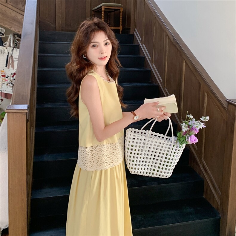 【新款现货】嫩黄色蕾丝裙套装088-7728P145K198,女装套装/套裙,2C088