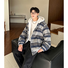 秋冬款格子款羊羔毛棉服加绒连帽加厚外套A071-5024-P118，男装棉衣，电商A071