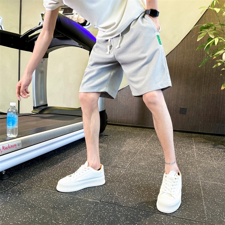 华夫格短裤男夏季复古休闲裤子炸街运动风宽松五分裤DK22P28控39，男装牛仔裤，电商B413