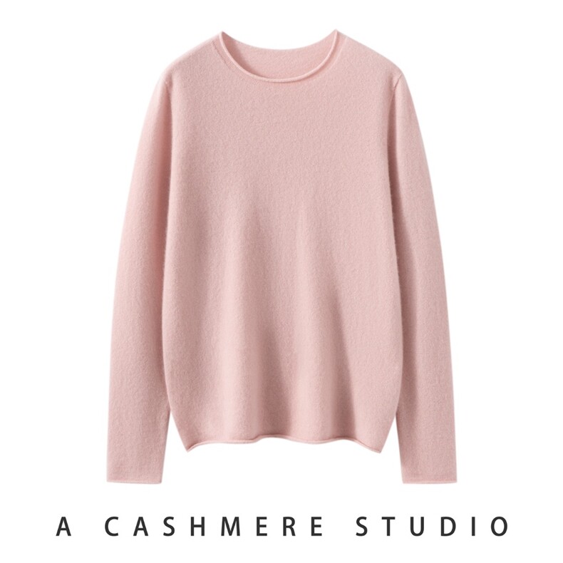 2025百搭时尚卷边圆领羊绒衫，女装羊绒衫，戎叶云台