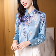 重磅真丝上衣女士丝绸真丝衬衫女长袖衬衣缎面秋装开衫中年妈妈，女装衬衫，阿舍尔精品