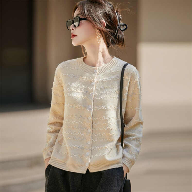 2025秋冬百搭时尚简约蝴蝶纱拼色开衫针织衫，女装针织衫/毛衣，昭美羊绒