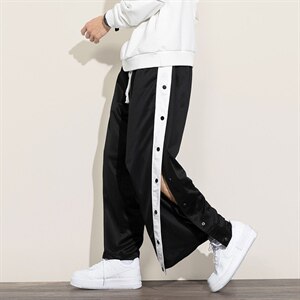 2021秋季新白墙大码男九分日系秒脱排扣拼接休闲裤卫裤K2100P45图片