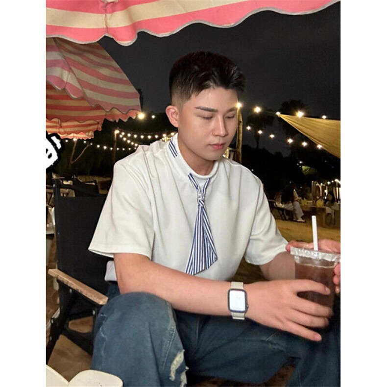 街头航海系t恤男夏季小方巾拼接短袖重磅硬挺正肩半袖TY89,男装T恤,星座1116A（原606A-3）