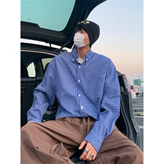 美式复古格子衬衫男高街休闲情侣长袖衬衣宽松上衣C2263-特价P33，男装衬衫，电商A007