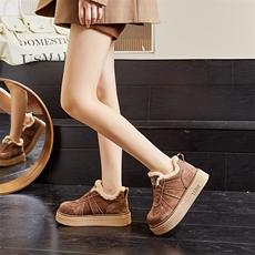 真皮女鞋2024冬季新款厚底高帮德训鞋女加绒棉鞋休闲百搭女鞋，女鞋休闲鞋，电商A223