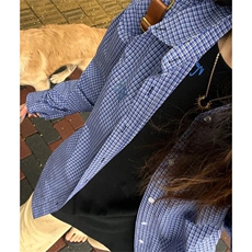 复古蓝色格子五分袖衬衫男夏季polo领休闲外套翻领长袖上衣C91，男装衬衫，星座1116A（原606A-3）