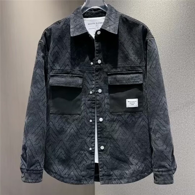 日系渐变色牛仔外套男士百搭修身春秋夹克潮流翻领衬衫HH863P60,男装衬衫,星座1013-5