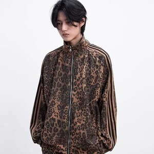 美式潮牌嘻哈街舞豹纹外套男女秋季情侣宽松运动条纹拉链夹克图片