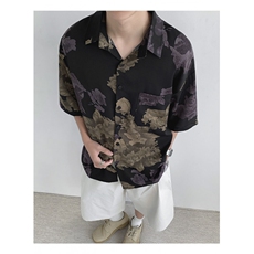 冰丝薄款印花衬衫夏季休闲ins痞帅风短袖沙滩衬衣男C0209-P35，男装T恤，星座308B-2