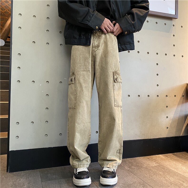 抖音品质新款美式高街复古水洗做旧宽松工装裤B315-K849-p75控98,男装休闲裤,电商B315
