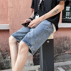 夏季港风ins牛仔短裤男宽松五分裤复古休闲马裤潮牌中裤D507-p30，男装牛仔裤，星座1008-2