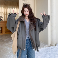 秋冬加厚女PU立领机车服羊羔毛仿皮毛一体环保皮草外套2025新款潮，女装短外套，2C278