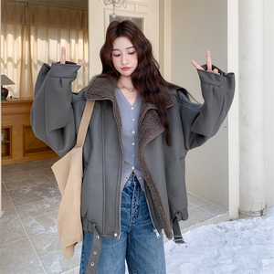 秋冬加厚女PU立领机车服羊羔毛仿皮毛一体环保皮草外套2025新款潮图片