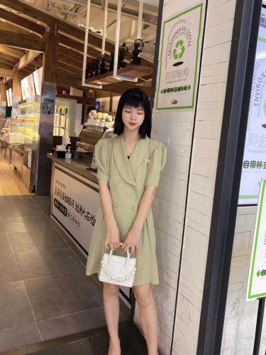 【现货】夏季新品气质韩版泡泡袖连衣裙，女装连衣裙，蓝典