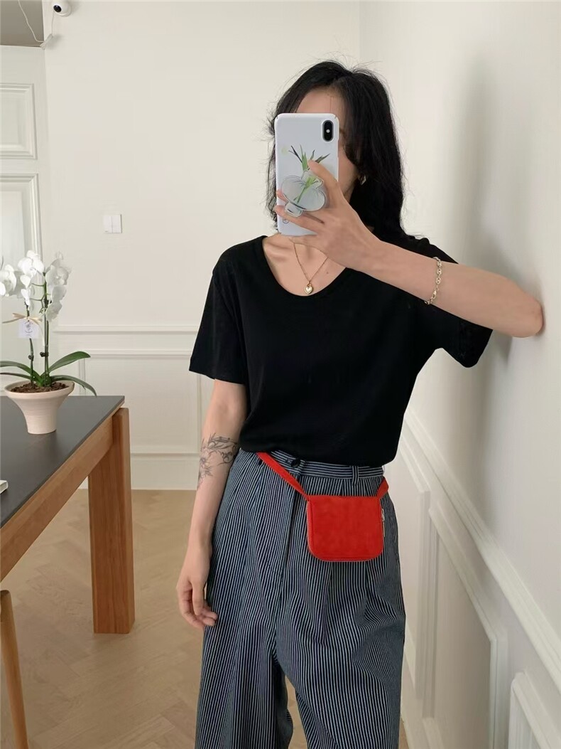 2025新款水溶蛋蛋领短袖百搭简约,女装T恤,东正羊绒