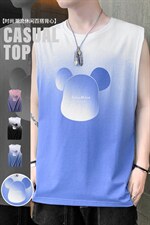2022夏季时尚男士潮流拼色小熊可爱图案无袖T恤TC1105-P25，男装T恤，星座717