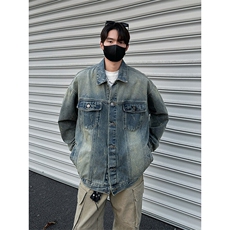 得物二开牛仔外套男潮痞帅美式工装夹克立领牛仔夹克JK1178-P78，男装工装外套，星座1103-3