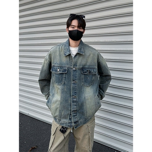 得物二开 牛仔外套男潮痞帅美式工装夹克立领牛仔夹克JK1178-P78图片