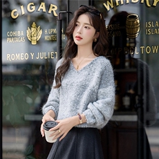 现货！套头针织衫时尚女毛衣2025秋季新款毛衣加厚V领羊毛休闲，女装针织衫/毛衣，韩宇舍