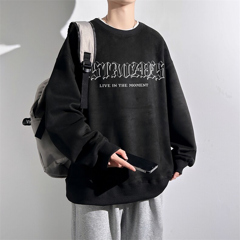 WY302P50控68400克麂皮绒秋季印花上衣百搭宽松套头卫衣休闲男,男装卫衣,星座205-1