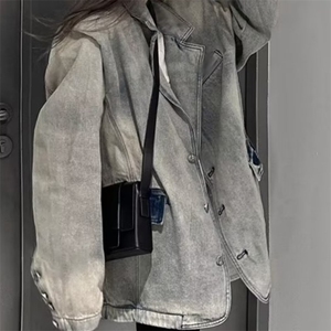 美式重工水洗牛仔西装上衣女春秋季宽松设计夹克外套GAA8925 P73图片