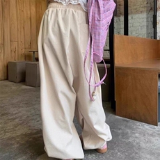 美式复古阔腿休闲裤女宽松显瘦撞色条纹小众慵懒风垂感高腰长裤潮，女装休闲裤，星座506A