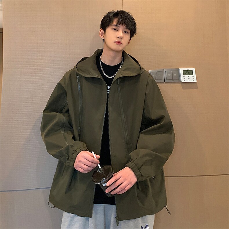 春季新款潮机能风拉件连帽冲锋衣外套宽松百搭夹克CYJK9126-P80,男装夹克,电商A128