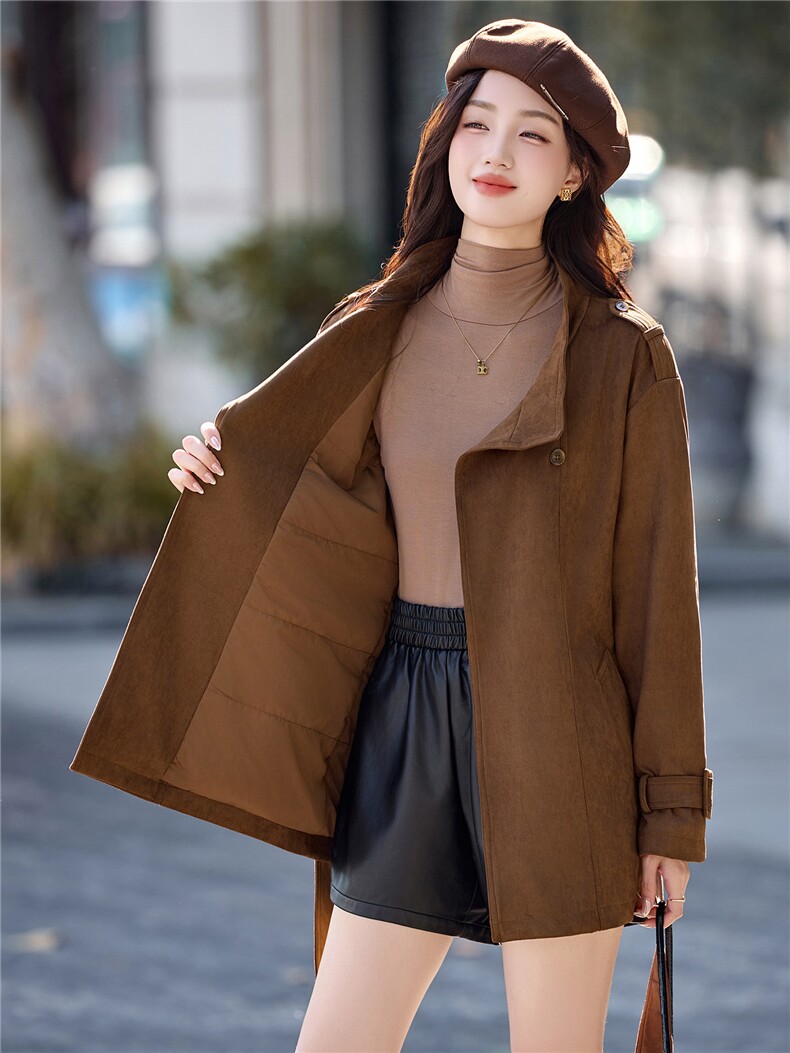 加棉风衣外套女中长款秋冬2025新款流行高端系带收腰保暖上衣,女装棉衣/棉服,丽影随形