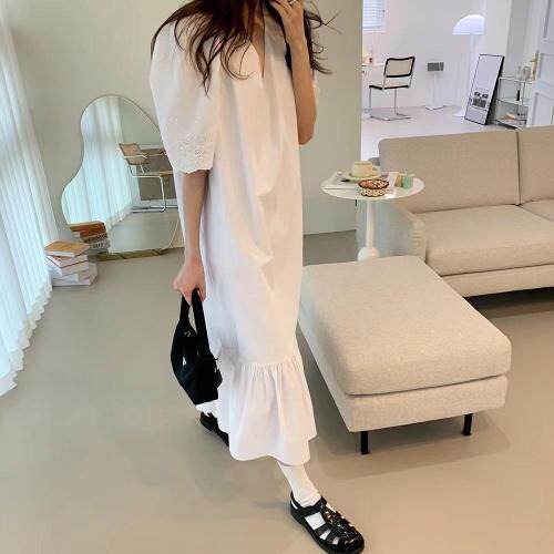 夏季新款： 简约纯白法式连衣裙,女装连衣裙,新芬子