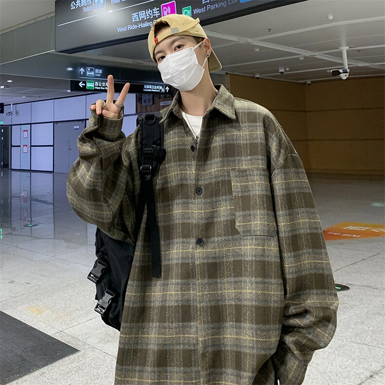 嘻哈格子衬衫男长袖韩版宽松潮流bf原宿风秋季外套CS01161-P63,男装衬衫,星座308B-1