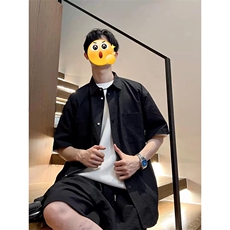 GENIOLAMODE冰丝休闲运动衬衫套装夏季男士短袖短裤帅气潮牌穿搭，男装休闲套装，电商A001