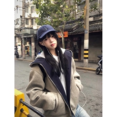 抖音得物高品质二开26春装美式重磅宽松结构双面连帽卫衣外套W68，女装短外套，电商A486-1