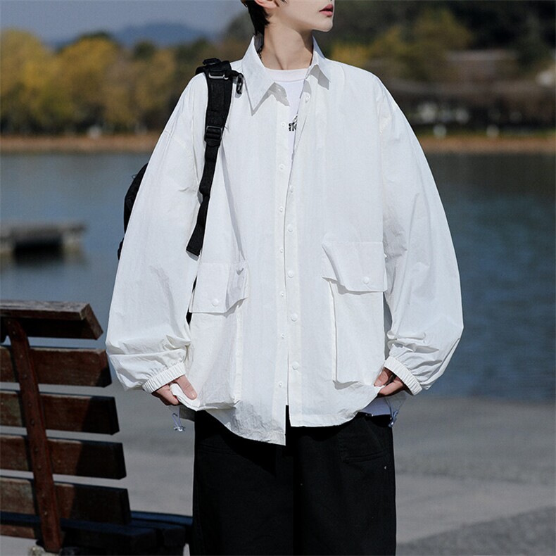 8XL-M轻薄透气防晒衬衫廓形外套大码夏季冰丝多口袋衬衣JK5203P50,男装夹克,电商B238