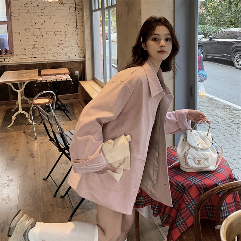 粉色单排扣格纹拼接外套两件套女春2025新款甜酷风宽松百褶裙套装,女装套装/套裙,2C120
