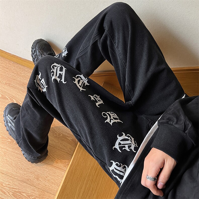 现货春夏美式微喇叭vibe梵文牛仔裤嘻哈宽松百搭休闲裤男K606-P35,男装牛仔裤,星座205
