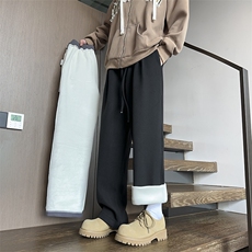 德容秋冬加绒加厚学生韩版宽松直筒运动休闲裤24XK66991J特批40，男装休闲裤，电商A042
