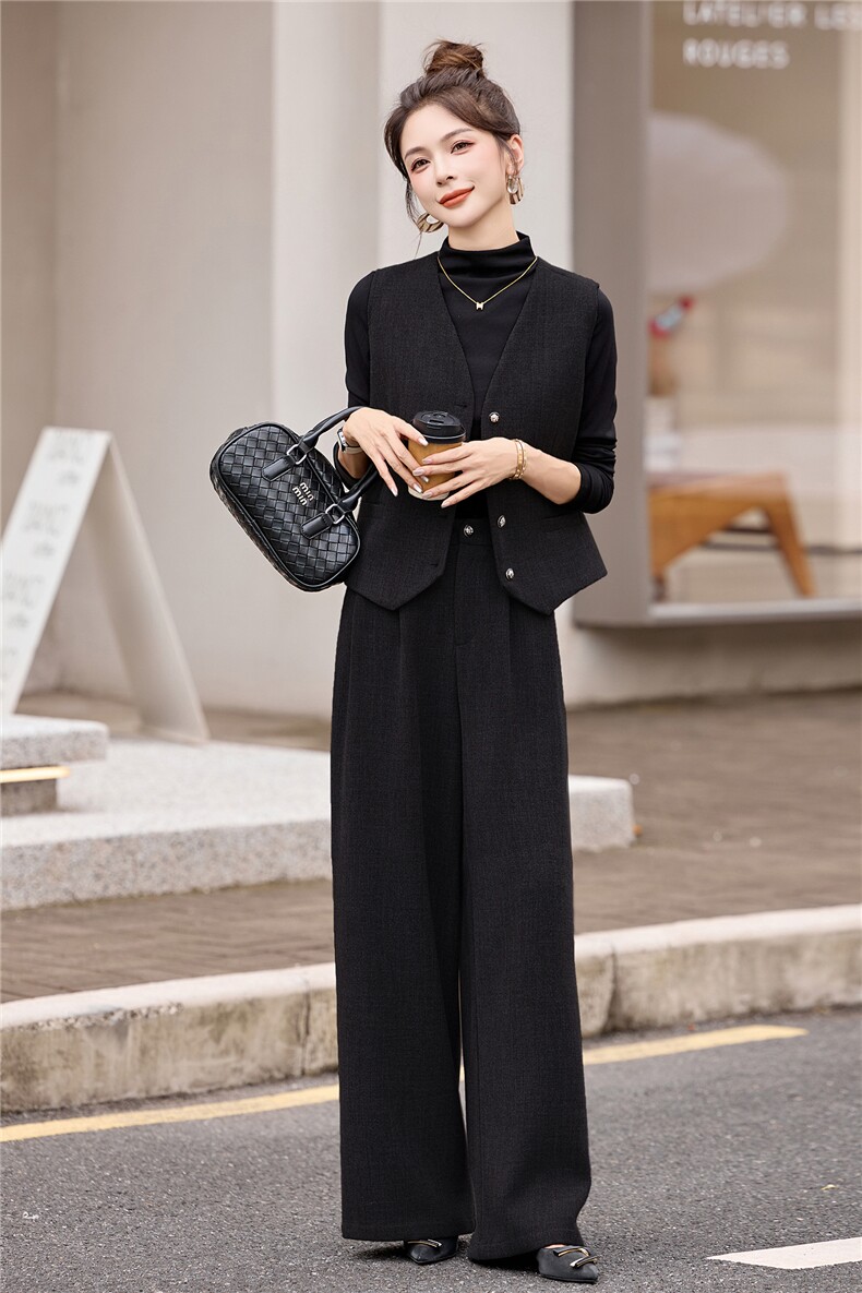 现货三件套2026年秋季新款女装时尚气质加厚马甲阔腿裤套装,女装套装/套裙,关键词