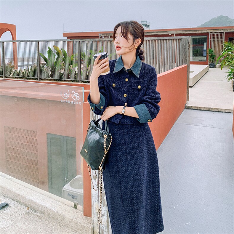 温柔系气质穿搭一整套高级感女2025春季新款小香风外套半身裙套装图片