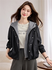 2655海宁皮衣女款B款2026年新款洋气休闲宽松春秋连帽皮夹克外套，女装皮衣，美拉德工厂直营店