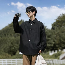 GS5131P35日系港风宽松纯色长袖衬衫潮男春秋百搭外套衬衣，男装衬衫，星座1108-5