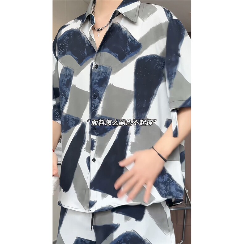 1短袖衬衫男+短裤潮流休闲套装男M-5XL大码TZ78704P50控98模特图,男装牛仔裤,星座226-2